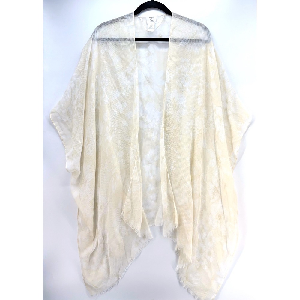 Sheer Butter Cream Floral Kimono Ruana OS Boho Cottagecore Beach Resort Coquette